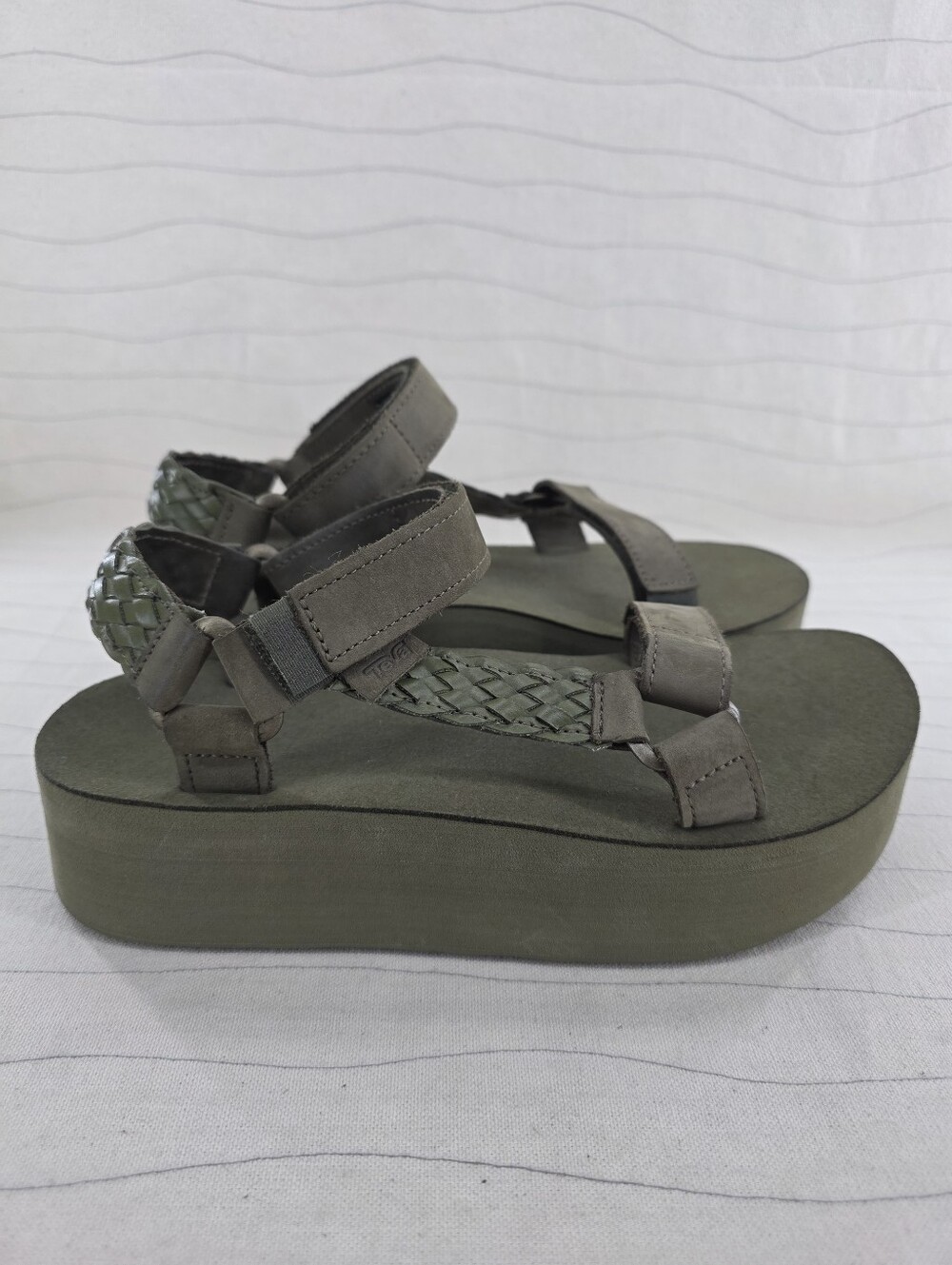 Teva Womens Midform Universal Olive Green Braided Platform Sandals 1136313 Sz 7